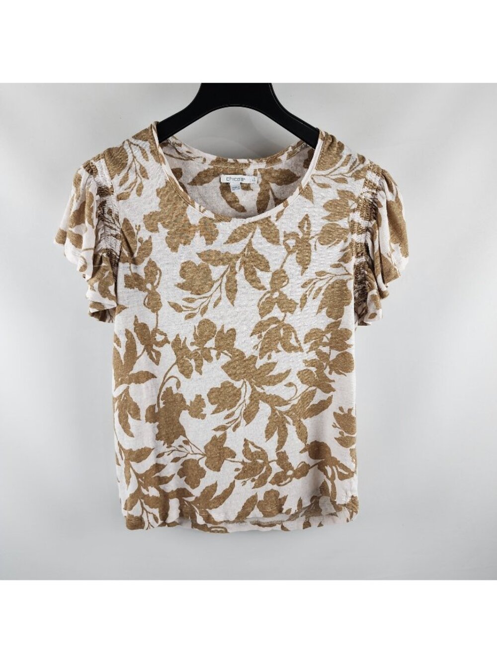 Chicos Womens Top 2=Large Multi Botanical Leaf Print Boxy Top